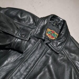 Global Identity G-III Black Leather Moto Mens Large‎ Bomber Jacket Biker Coat